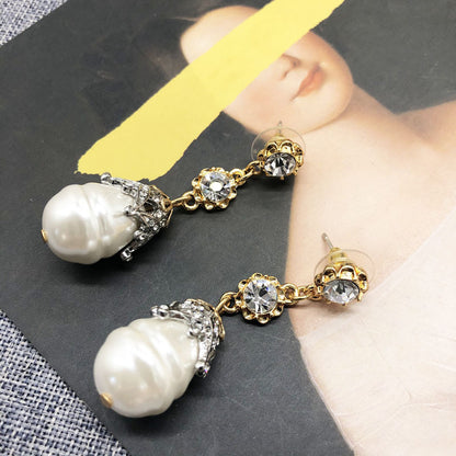 Fashion White Pearl Retro Water Drop Earrings