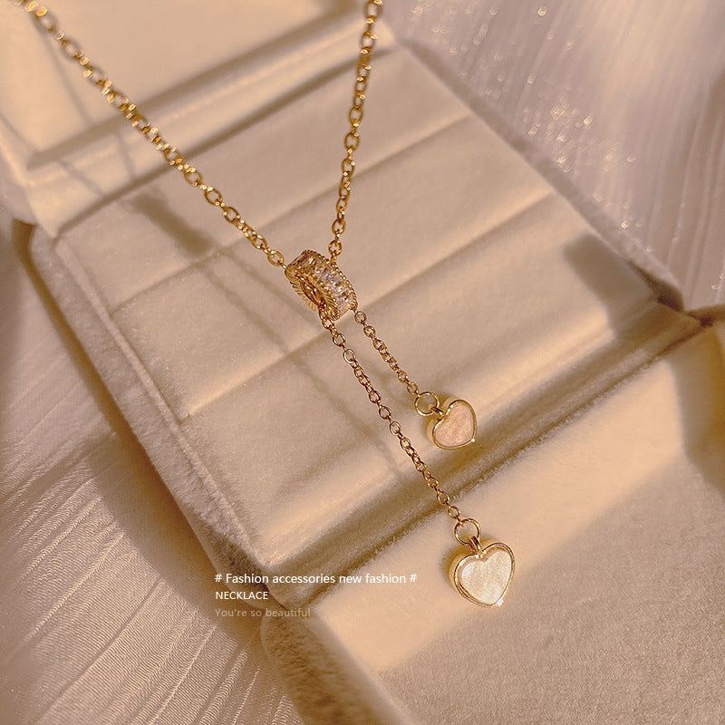 Zircon Circle White Shell Necklace Square Love Clavicle Chain Korean Necklace Titanium Steel Necklace