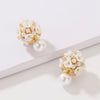 Flower Inlaid Pearls Alloy Artificial Gemstones Earrings