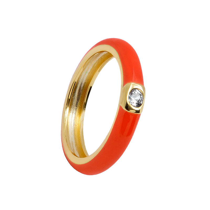 Cross-border Color Epoxy Enamel Temperament Plated 18k Ring Fashion Trend Copper Ring