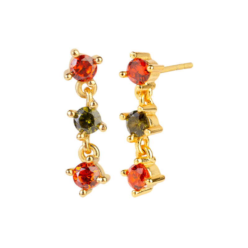 Korea Simple Fashion Earrings Color Round Zircon Earrings Fashion Popular Earrings