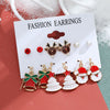 New Christmas Snowman Cane Earrings Set Cartoon Dripping Elk Wreath Earrings