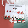 New Christmas Snowman Cane Earrings Set Cartoon Dripping Elk Wreath Earrings