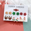 New Christmas Snowman Cane Earrings Set Cartoon Dripping Elk Wreath Earrings