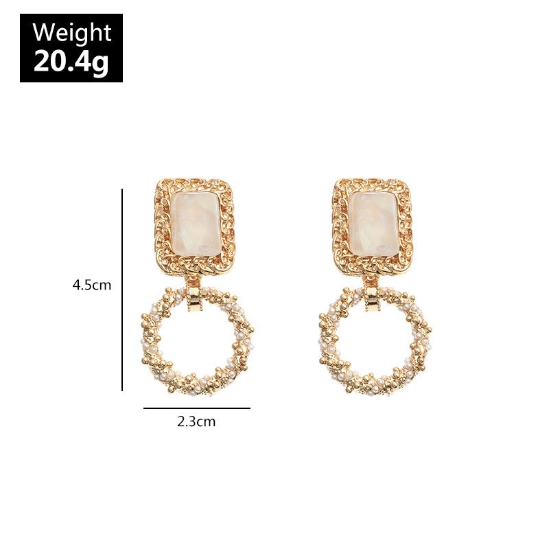 1 Pair Fashion Circle Square Twist Alloy Plating Hollow Out Inlay Resin Pearl Women's Drop Earrings