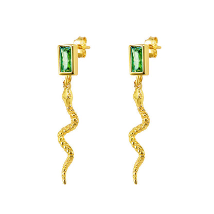 Snake Earrings Square Zircon Retro Snake Animal Earrings