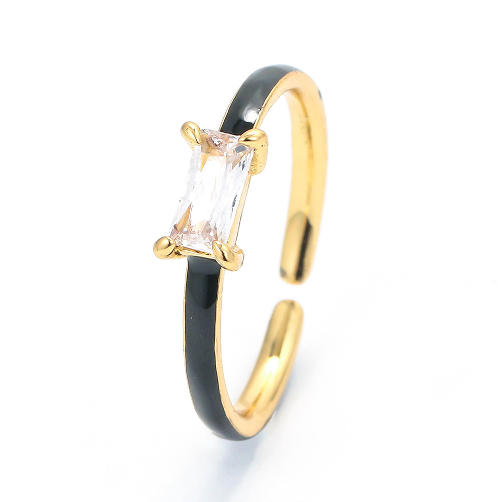 European And American Color Dripping Oil Opening Adjustable Square Diamond Ring Wholesale