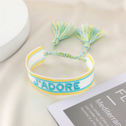 Ethnic Style Trend Hand-woven Bracelet Retro Embroidery Alphabet Tassel Hand Rope Bracelet