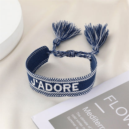 Ethnic Style Trend Hand-woven Bracelet Retro Embroidery Alphabet Tassel Hand Rope Bracelet