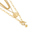 Europe And America Cross Border E-commerce Sweater Chain Personalized Retro Avatar Pendant Three-layer Necklace Trendy Round Beads Ot Buckle Necklace