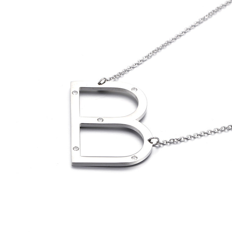 26 English Letter Pendant Diamond Stainless Steel Necklace