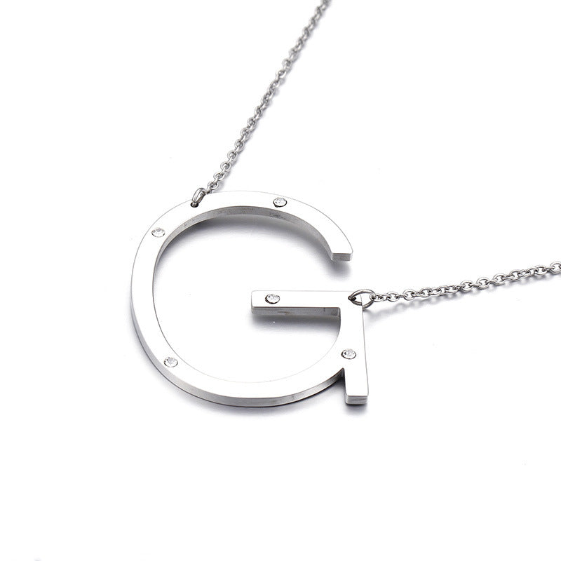 26 English Letter Pendant Diamond Stainless Steel Necklace