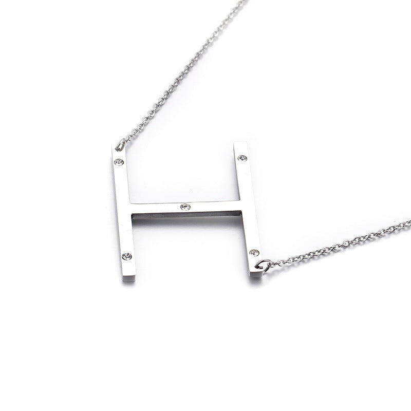 26 English Letter Pendant Diamond Stainless Steel Necklace