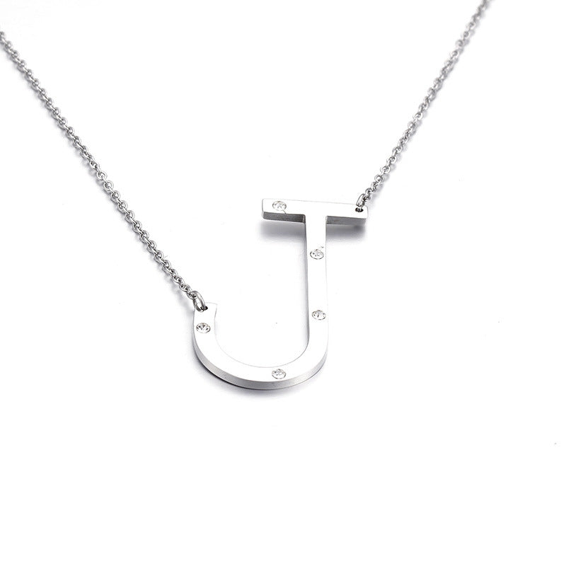 26 English Letter Pendant Diamond Stainless Steel Necklace