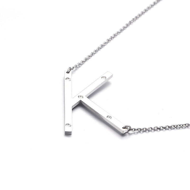 26 English Letter Pendant Diamond Stainless Steel Necklace