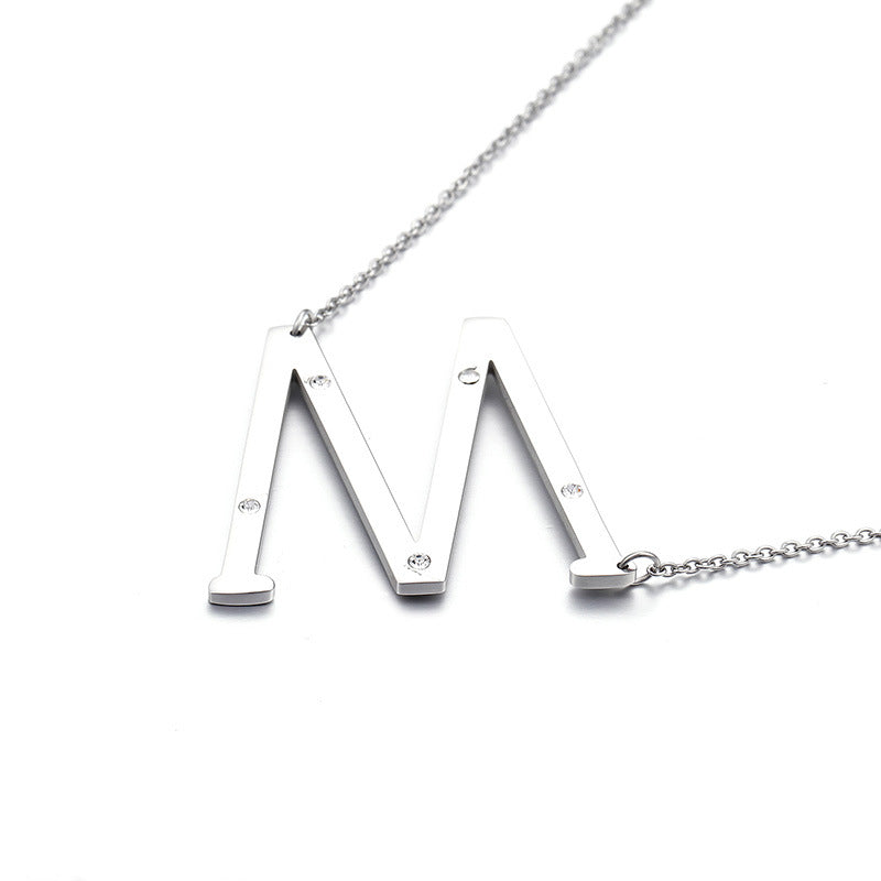 26 English Letter Pendant Diamond Stainless Steel Necklace