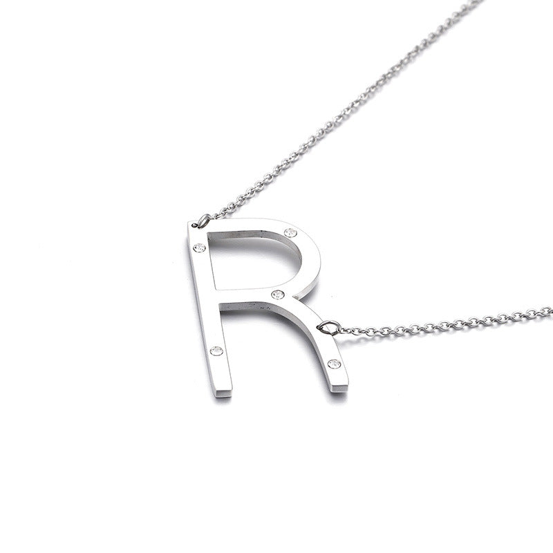 26 English Letter Pendant Diamond Stainless Steel Necklace