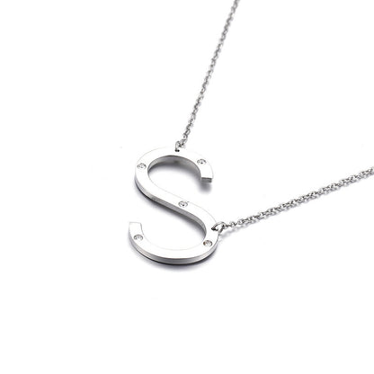 26 English Letter Pendant Diamond Stainless Steel Necklace