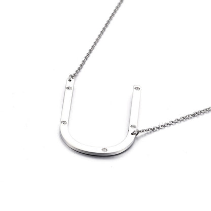 26 English Letter Pendant Diamond Stainless Steel Necklace