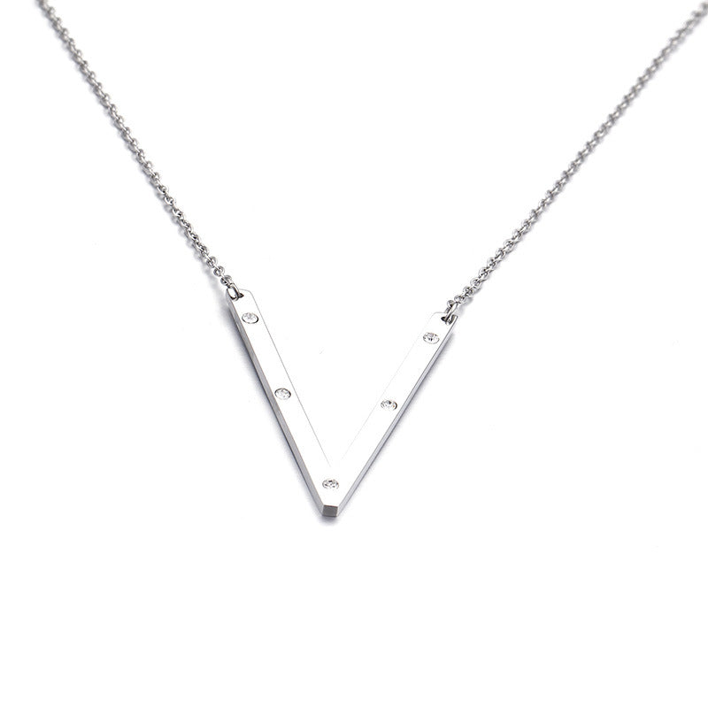 26 English Letter Pendant Diamond Stainless Steel Necklace