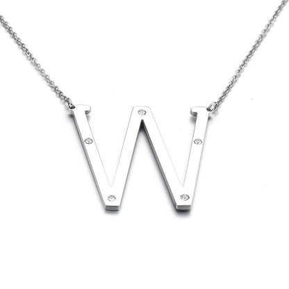 26 English Letter Pendant Diamond Stainless Steel Necklace