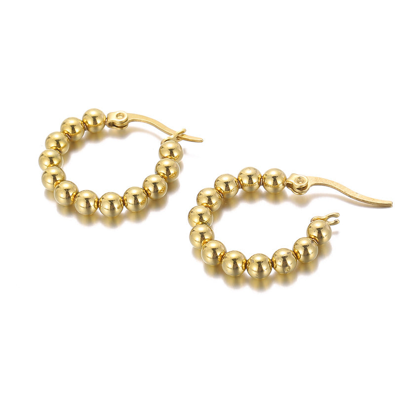 Fashion Gold Bead Circle Earrings Retro Stainless Steel Earrings