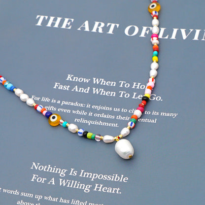 Simple Colored Glaze Evil Eye Pearls Natural Pearl Necklace Bohemian Beach Style Necklace Wholesale Gooddiy