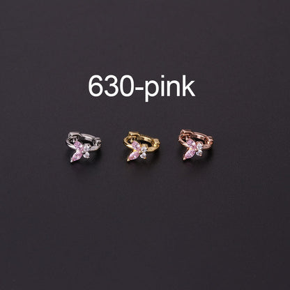 Simple Mini Ear Buckle Blue Pink White Zirconium Butterfly Ear Bone Earrings Single