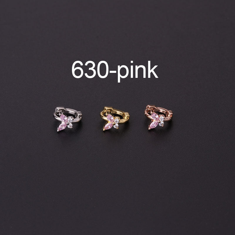 Simple Mini Ear Buckle Blue Pink White Zirconium Butterfly Ear Bone Earrings Single