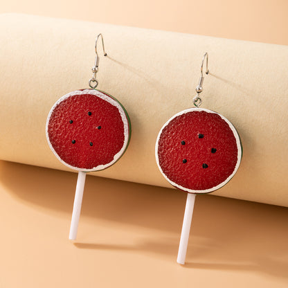 Personality Jewelry Lemon Lollipop Resin Ear Hook Watermelon Fruit Irregular Earrings