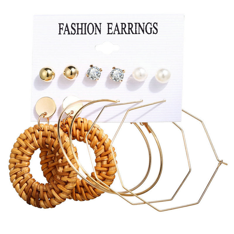 New Normcore Metal Earrings Suit 5 Pairs Of Creative Simple Gold Round Ring Earrings Inlaid Pearl Earrings