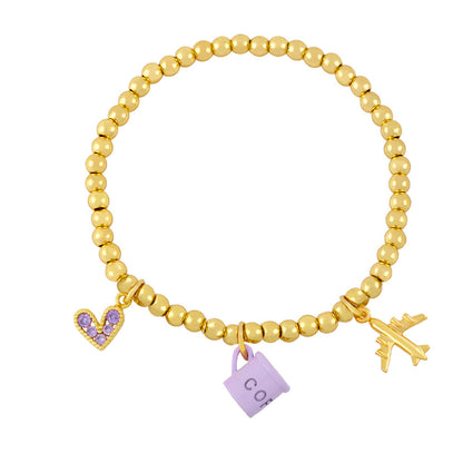 Creative Trend Fun Bracelet Cute Coffee Cup Airplane Love Heart Pendant Bead Bracelet