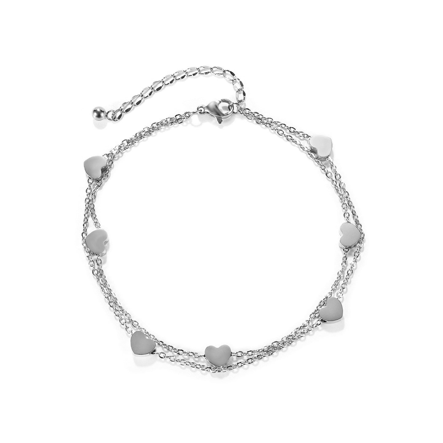 Fashion Heart-shape Simple Single Layer Stainless Steel Anklet Wholesale