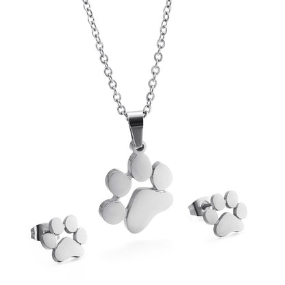 New Supply Cute Pet Mark Cute Animal Paw Necklace + Two-piece Earrings Set One Piece Dropshipping