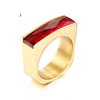 Foreign Trade Wholesale European And American Stainless Steel Golden Rectangular Six-color Glass Ring