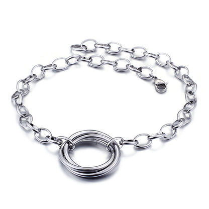 Fashion Stainless Steel Interlocking Necklace Bracelet Two Piece Set Wholesale Valentine's Day Gift