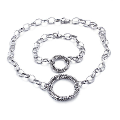 Fashion Stainless Steel Interlocking Necklace Bracelet Two Piece Set Wholesale Valentine's Day Gift