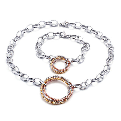 Fashion Stainless Steel Interlocking Necklace Bracelet Two Piece Set Wholesale Valentine's Day Gift