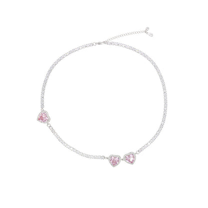 Light Luxury Heavy Industry High-end Clavicle Chain Female Summer Sweet Pink Love Pull Choker Necklace Full Zircon Necklace