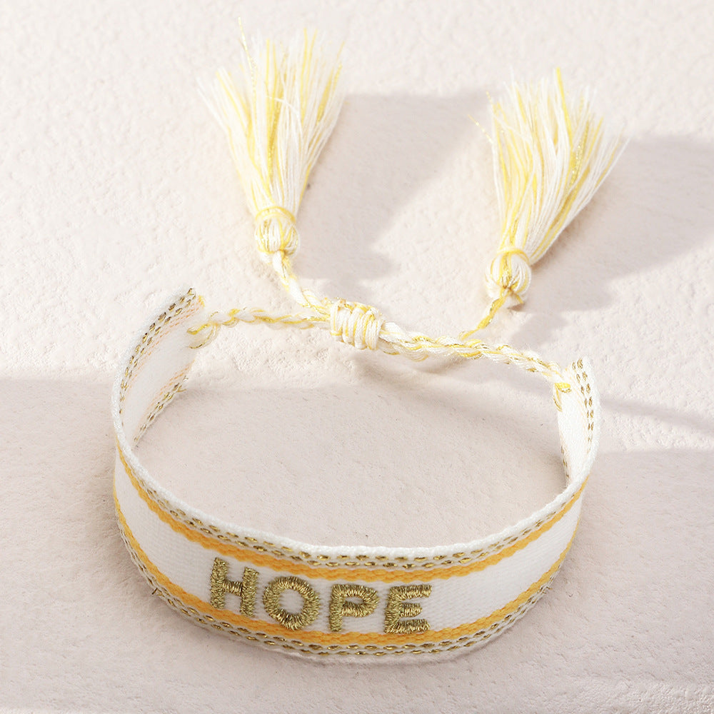 Ethnic Trend Hand-woven Retro Embroidery Love Letter Tassel Hand Rope Bracelet