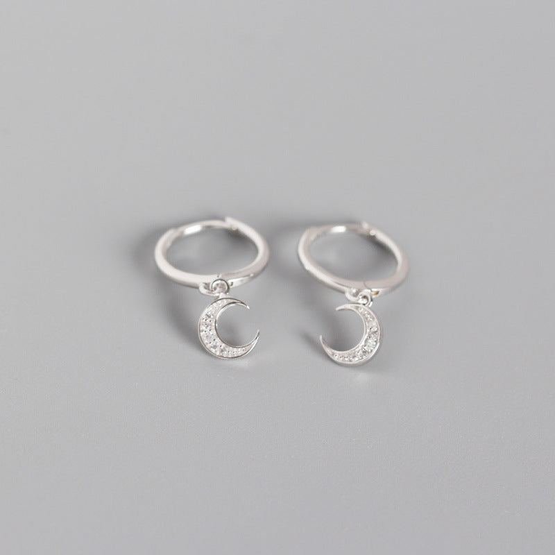 European And American Moon Ear Buckle S925 Sterling Silver Crescent Diamond Stacked Earrings