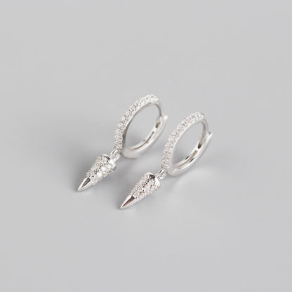 European And American Light Luxury S925 Sterling Silver Geometric Cone Diamond Ear Buckle Silver Earrings