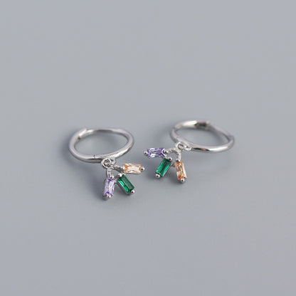 S925 Silver Geometric Mixed Color Zircon Simple Earrings