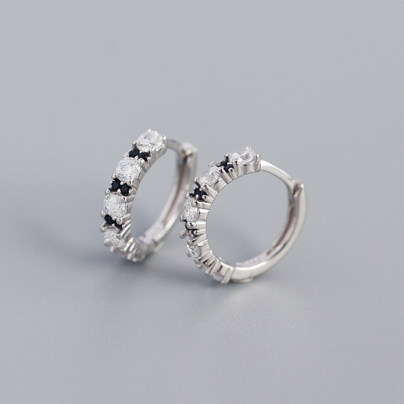 New S925 Silver Geometric Two-color Zircon Ear Ring Ear Buckle