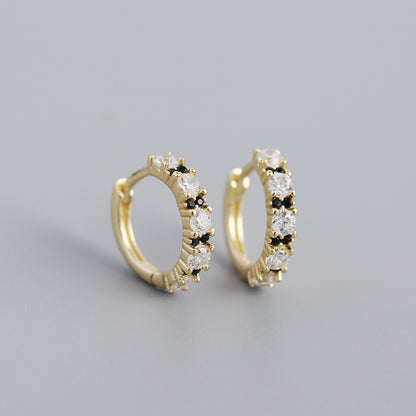 New S925 Silver Geometric Two-color Zircon Ear Ring Ear Buckle