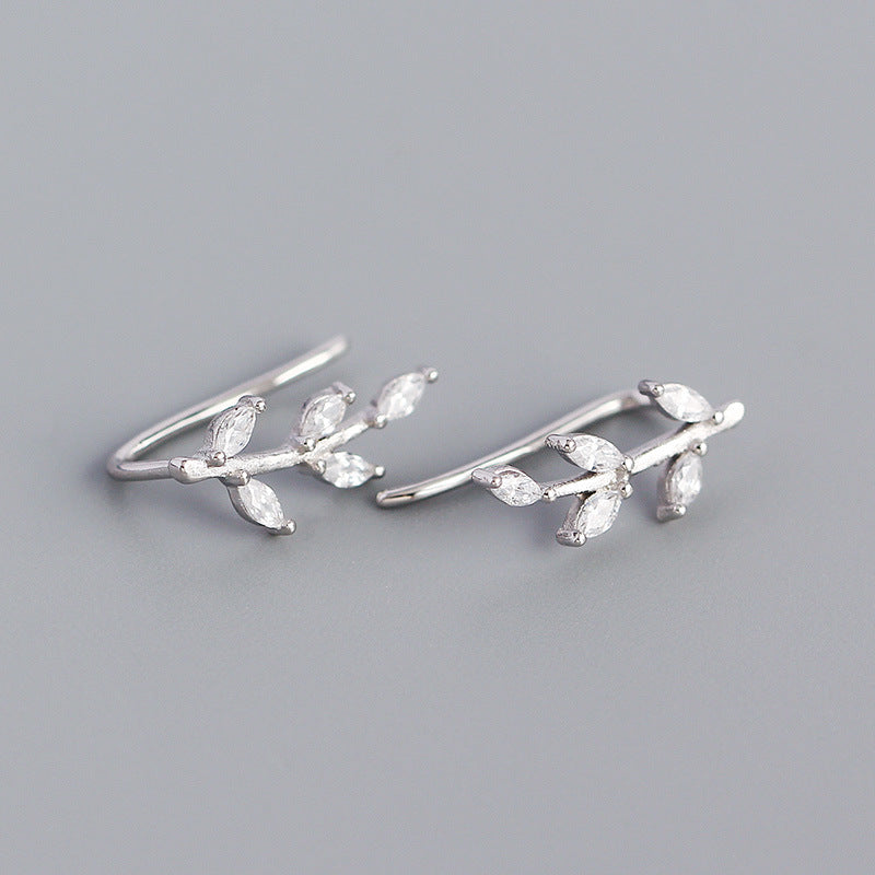 Fashion Leaf Plating Gem Earrings Ear Studs