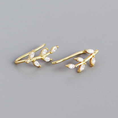 Fashion Leaf Plating Gem Earrings Ear Studs