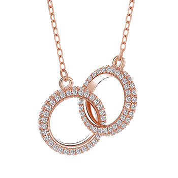 Korean Female Design Full Diamond Double Ring Pendant S925 Silver Necklace Wholesale