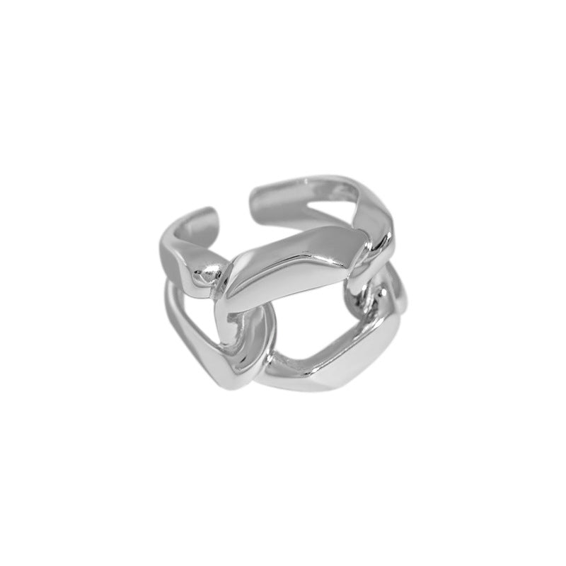 Korean Niche Design Simple Wide Chain S925 Sterling Silver Ring Female Wholesale