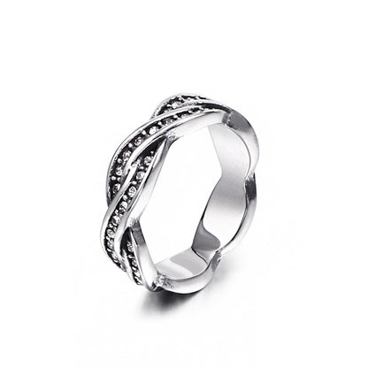 European And American Foreign Trade Men's And Women's Stainless Steel Small Round Bead Chain Micro Setting Ring Couple's Ring One Piece Wholesale